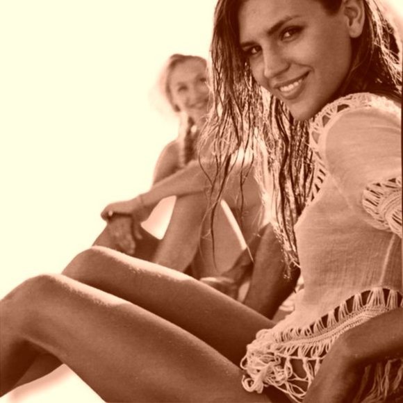 Vivid Importers Fringe Cover-Up Tunic Rust Off-The-Shoulder Crochet Cut-Outs M - Picture 8 of 9